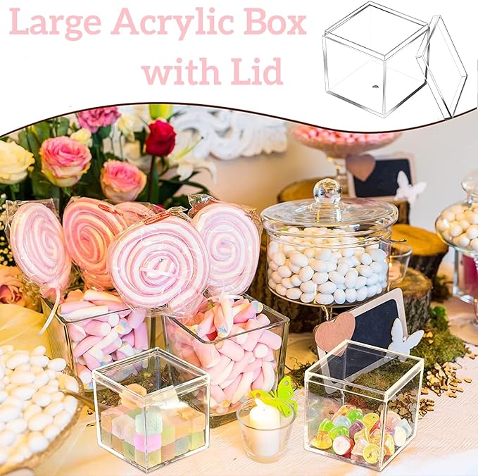 Acrylic Boxes 2 Pieces Clear Boxes with Lid Clear Square Cube Containers Jewelry Storage Boxes for Birthday Valentine's Day Party Favor Candy Pill and Tiny Jewelry