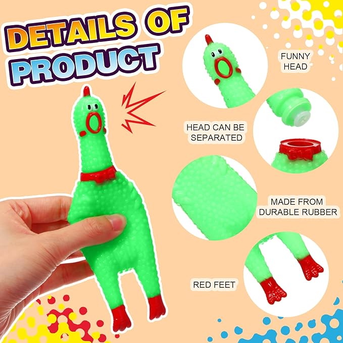 Honoson 50 Pcs Rubber Chickens Squeak Screaming Chicken Novelty Bulk Dog Toys for Pets Dogs Adults, 6.3 Inch(Multi Colors)