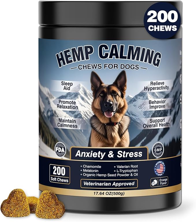 Calming Chews for Dogs 200 ct Hemp Dog Calming Chews - Anxiety and Stress Relief Treats Melatonin Bites Sleep Aid for Small/Medium/Large Dogs Calm Dog - Separation, Fireworks, Thunder, Barking,Orange