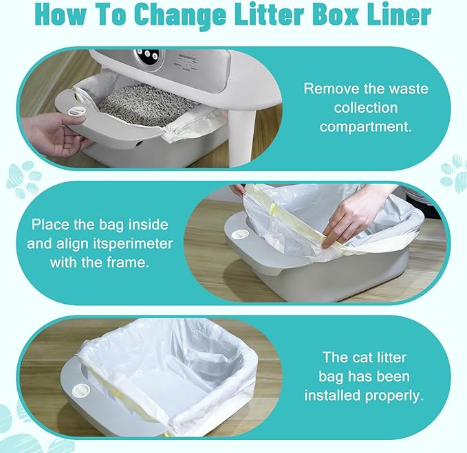 （80 Counts/4 Packs）24.4×11 Inches Litter Bags for Automatic Cat Litter Box, Replacement Extra Large Self-Cleaning Cat Litter Box Liners, 4 Rolls Drawstring Trash Bags for Robot, Waste Bag
