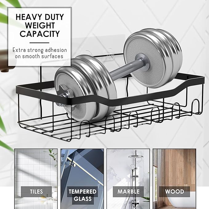 Clara Clark Bathroom Set - Hunter Green Bathroom Accessories Set, 6PC Bathroom Accessory Set, Bathroom Sets with Bathroom Rugs, Adhesive Corner Shower Caddy Hanging, Toilet Brush & Trash Can