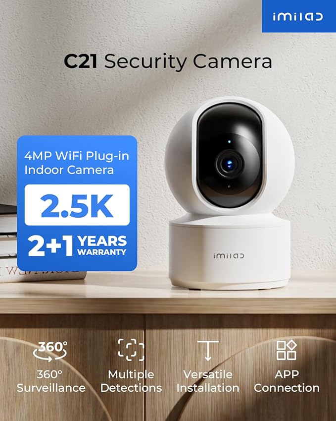 IMILAB C21 2.5K Security Camera Indoor 2 Pack, Room Camera for Bedroom 360° View, Pet Cam w/Phone App & Speaker, Indoor Cam for Dog/Kid/Baby/Elderly, Plug-in, 2.4GHz WiFi, Local/Cloud Storage
