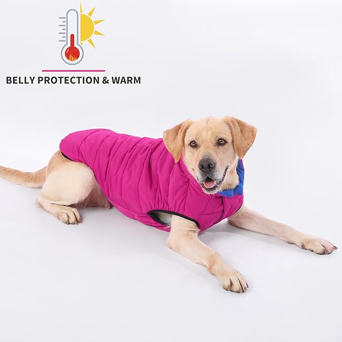 LovinPet Reversible Dog Puffer Coat for Medium & Large Dogs, Down‑Insulated Winter Jacket, Water‑Resistant & Wind‑Resistant, Anti‑Static, Dual-Sided Blue & Red for Cold Weather, 2XL