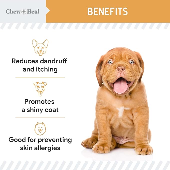 Salmon Oil for Dogs -60 Soft Chew Omega Treats Skin and Coat Supplement for Dogs -Fish Oil Blend of Fatty Acids, Omega 3 and 6, Vitamins, Antioxidants, Minerals -Made in USA