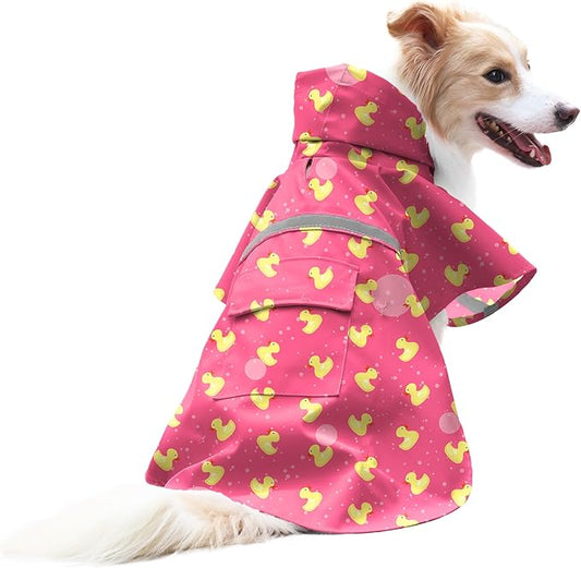 NACOCO Large Dog Raincoat Adjustable - Pet Rubber Ducks Yellow Water Proof Clothes Lightweight Rain Jacket Poncho Hoodies with Strip Reflective Pink (Pink XL, Yellow Duck)