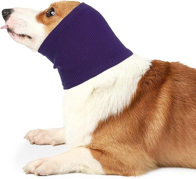 Nanaki Dog Hood Calming Ear Wrap - Quiet Headband, Head Cover Snood, Fireworks Muffs, Grooming and Force Drying Pet Protector for Anxiety Relief and Noise Reduction