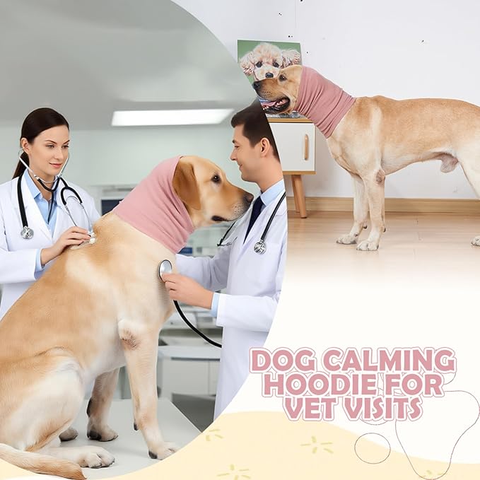 Dog Calming Hoodie Head Wrap,No Shake Anxiety Relief Quiet Thunder Vest for Dogs,Ear Protection Head Muffs for Grooming,Pet Covers for Fireworks,Vet Visits,Bathing,Pink,S