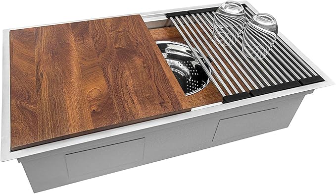 Ruvati 36-inch Workstation Kitchen Sink - Dual Tier Undermount Kitchen Sink - 16 Gauge Stainless Steel Kitchens Sinks with Brushed Finish hides scratches - RVH8277