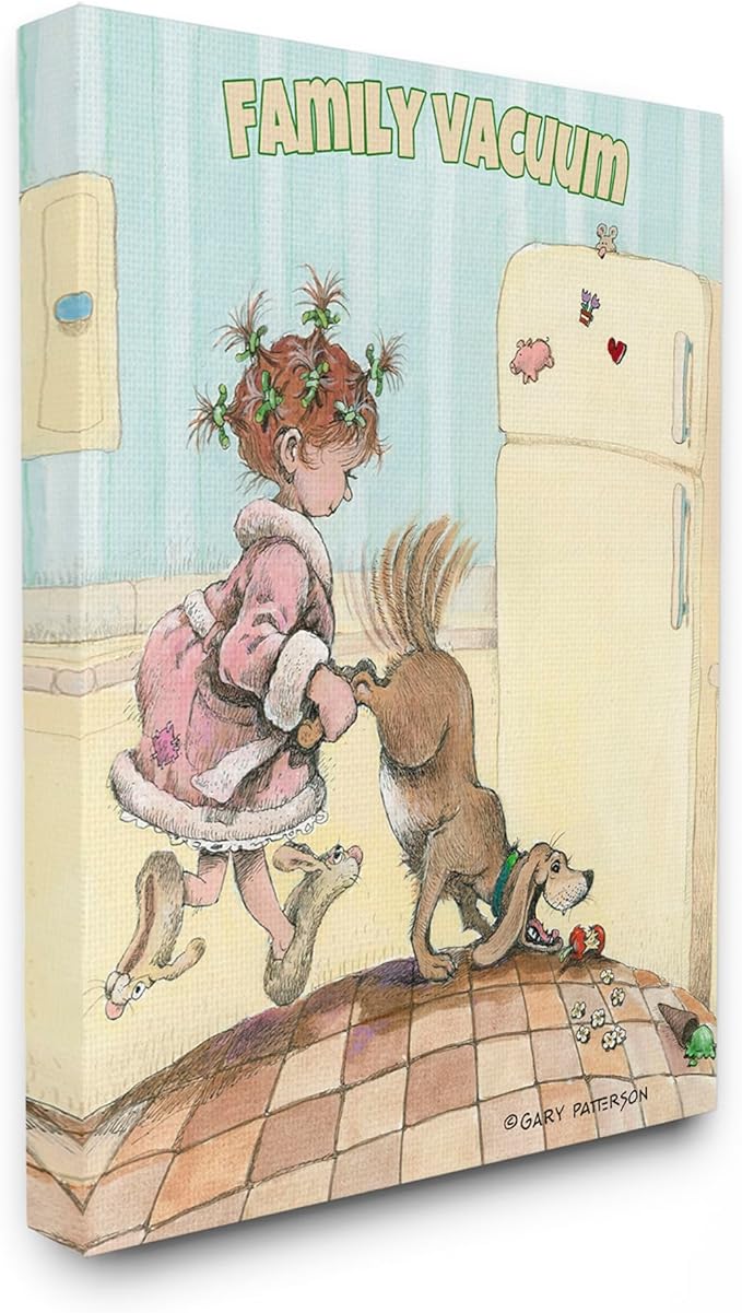Stupell Industries 'Family Vacuum Funny Cartoon Pet Dog Design', Canvas Art, 16 x 20 Inches, Easy to Hang and Sturdy, Made in USA, by Gary Patterson