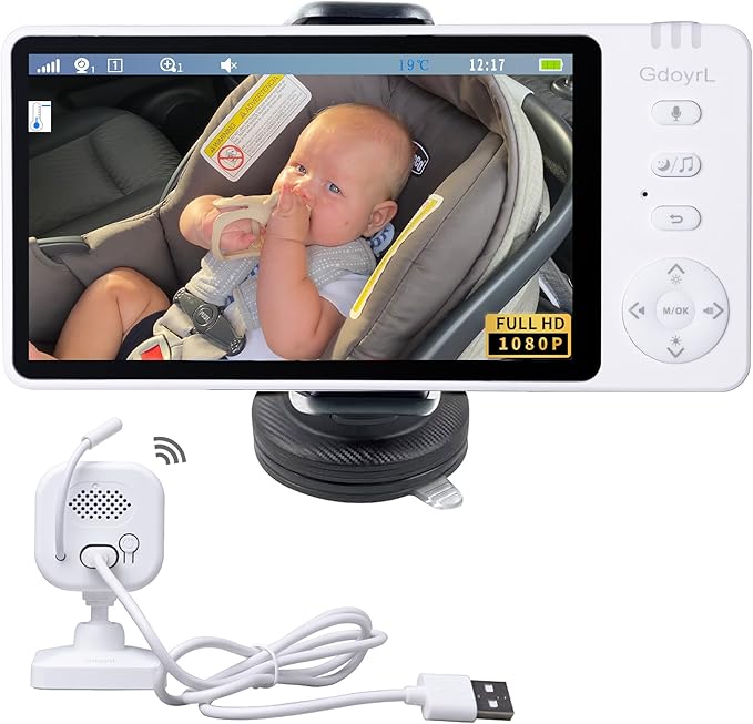 Wireless Baby Car Camera with 5-inch HD 1080P IPS, USB-Powered 360° Rotating Rear Seat Monitor (1000 ft) Auto/Manual Night Vision & VOX Mode, HD Display for Car Backseat, Home, Baby, Pet