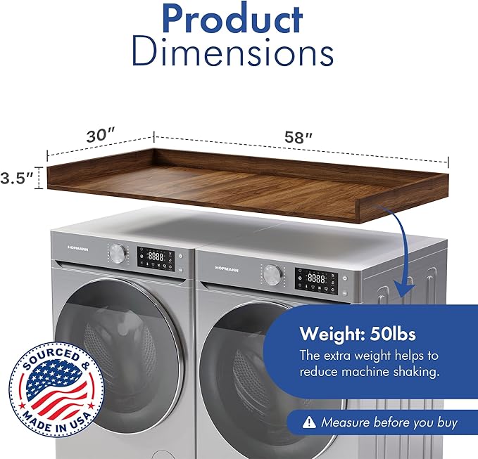 OfficeSimpli Large Washer Dryer Countertop 30 x 58 - Made in USA - Laundry Countertop Over Washer and Dryer, Laundry Room Countertop Organization Solution with Non-Slip Pads, California Walnut