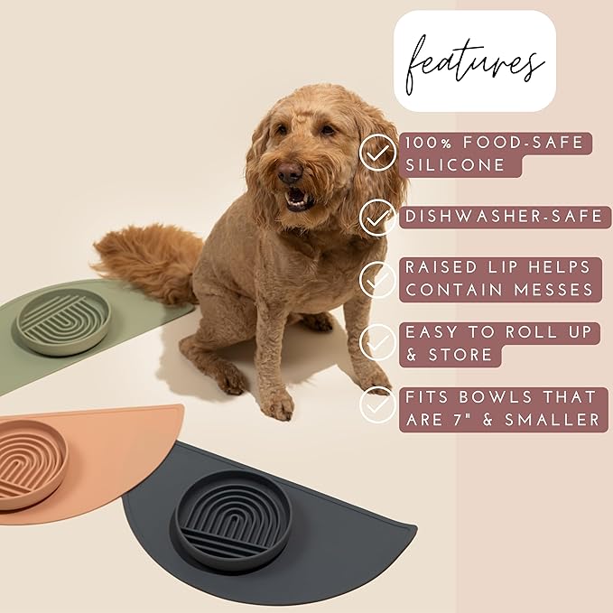 Should We Go - Waterproof Silicone Pet Food Mat - Non-Slip, Spill-Proof Feeding Mat for Floors, Raised Edge Design, Easy-to-Clean Pad for Dog & Cat Bowls, 21" Across x 10.5" Deep, Medium-Terracotta