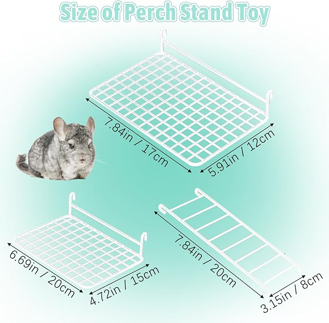 BNOSDM Rat Cage Platform with Ladder 4 PCS Small Animals Cage Accessories Metal Guinea Pig Climbing Toy for Sugar Glider, Chinchillas, Squirrel, Gerbils, Mouse Standing Jumping
