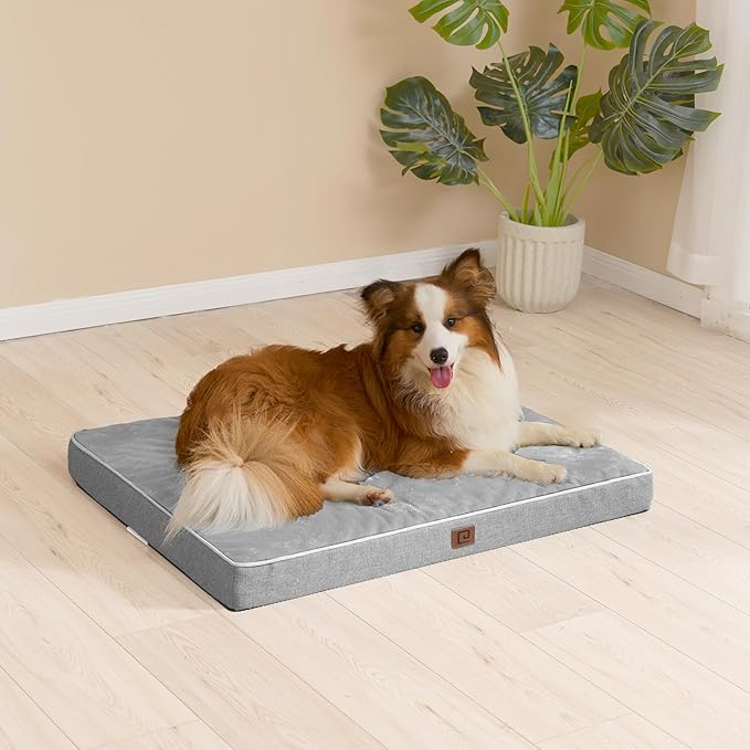 EHEYCIGA Memory Foam Dog Bed Orthopedic 35"x23"，Waterproof Pet Bed for Larged Size Dogs ，Washable Pet Mat with Removable Cover, Grey