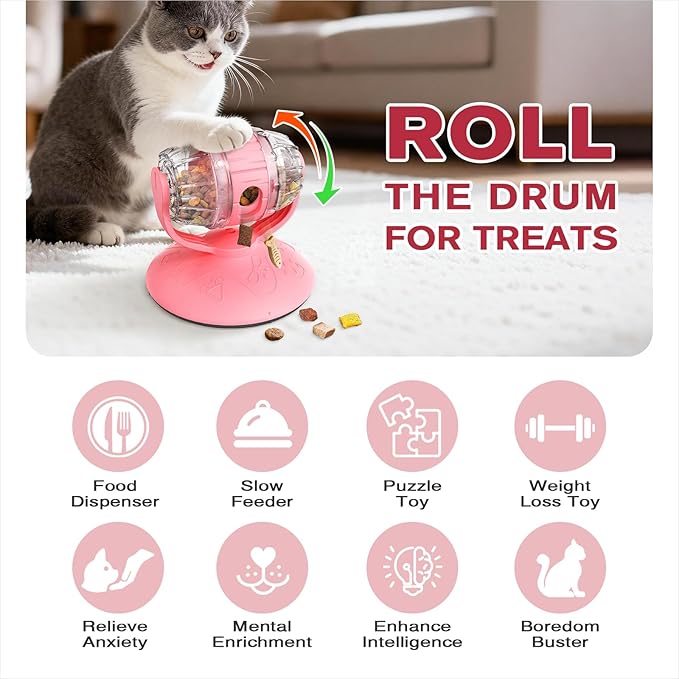 Rotating Interactive Cat Treat Dispenser Toy - Slow Feeder Puzzle for Indoor Cats-red
