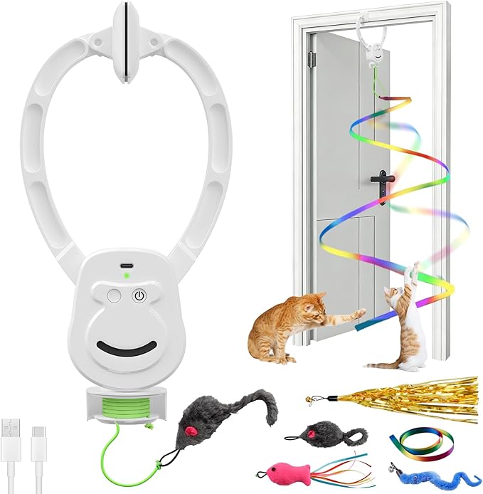 Automatic Flying Interactive Cat Toy for Indoor Cats - Safe Chase & Exercise Stimulation for Bored Kittens, Adults & Multi-Cat Homes (White)