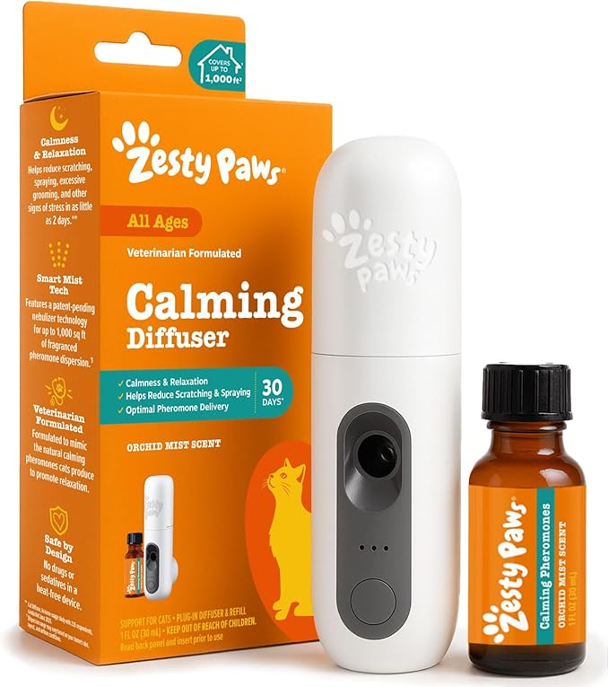 Zesty Paws 30 Day Cat Pheromones Calming Diffuser Plug-in Starter Kit - Cat Calming Diffuser for Cats with Stress, Urine Spraying, Scratching, Excessive Grooming & Aggression - Starter Kit
