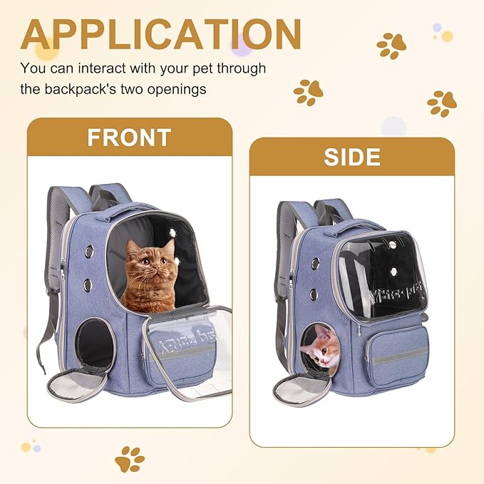 Pet Backpack Carrier, Portable and Ventilated, Oxford Cloth, Dogs Cats Travel Bag with Transparent Cover 14.17", (Blue, 1 Pcs), Intended for Hiking/Traveling/Camping