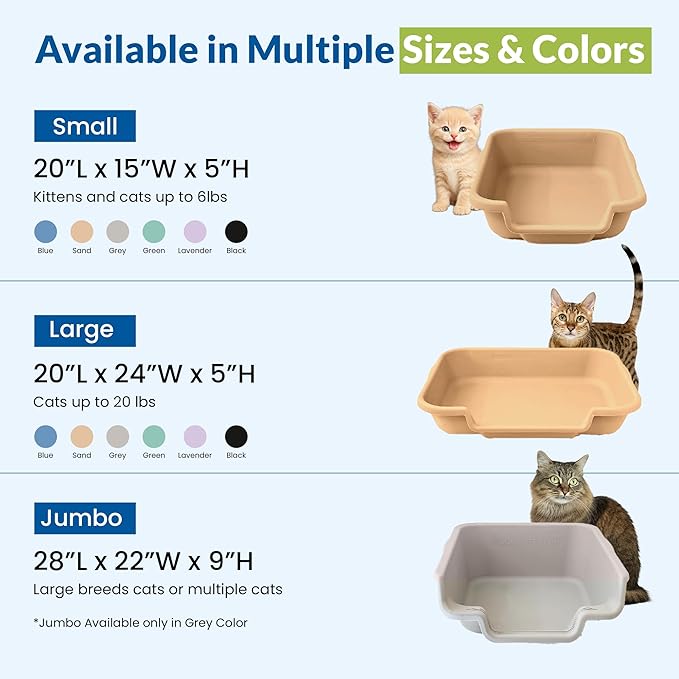 KittyGoHere Senior Cat Litter Box, Small Litter pan with Long-Handle Jumbo Scoop, Open Top Low Entrance Kitty Litters Box, Lightweight Low Entry Litter Box, Durable, Made in USA (2 Pack - Beach Sand)