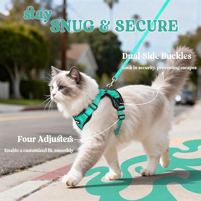 rabbitgoo Cat Harness and Leash for Walking, Escape Proof Soft Adjustable Vest Harnesses for Cats, Easy Control Breathable Reflective Strips Jacket, Emerald, S