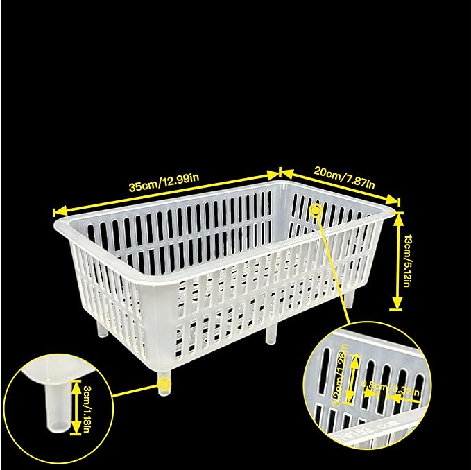 YDB Storage Plastic Drain Basket with Feet for Sorting Live Fresh Shellfish Oyster Abalone Scallop Geoduck Clams Mussels or Garden Harvest 4PCS (White)