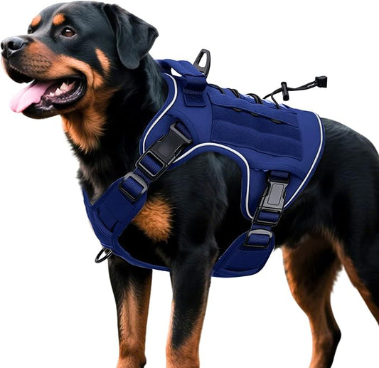 Heavy-Duty Tactical Dog Harness for Large Dogs, No Pull Adjustable Reflective Pet Vest with Molle System, K9 Military-Grade Control for Service Training, Outdoor & 10+ Breeds, Dazzling Blue, X-Large