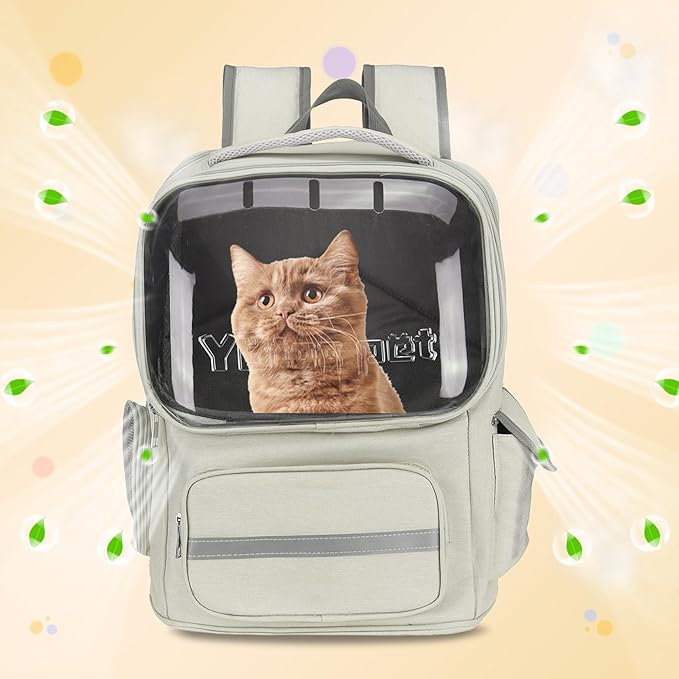 Pet Backpack Carrier, Portable and Ventilated, Oxford Cloth, Dog Cat Travel Bag with Transparent Cover 14.17", (Gray, 1 Pcs), Intended for Hiking/Camping/Traveling