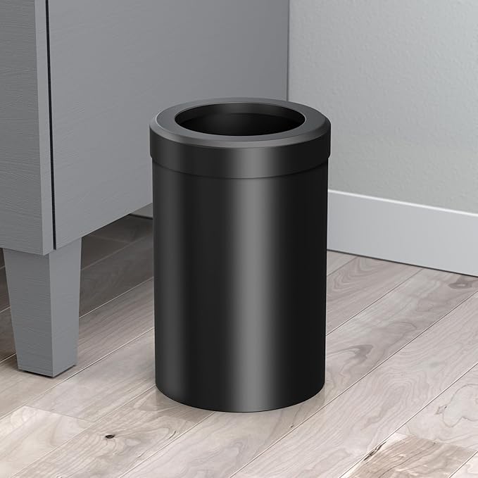 Gatco Small Bathroom Trash Can With Lid And Toilet Brush Set, Round 3 Gallon Stainless Steel Wastebasket, Under Sink, Matte Black, For Bathroom, Bedroom, Office (2977)