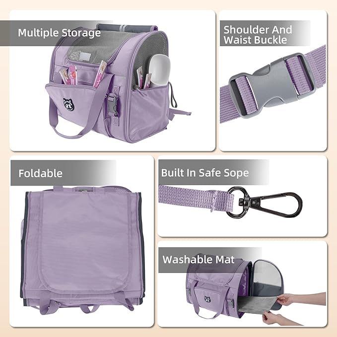 Lollimeow Expandable Cat Carrier Backpack for Large Cats - Airline Approved Pet Carrier Backpack for Small Dogs, Hiking & Travel, Waterproof with Breathable Mesh, 14lbs Capacity (Lavender, Standard)