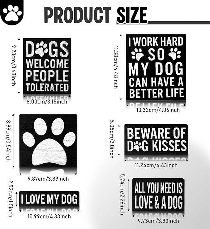 6 Pcs Dogs Gift for Women Wood Signs Decor for Dog Lovers Gift Rustic Farmhouse Wall Desk Shelf
