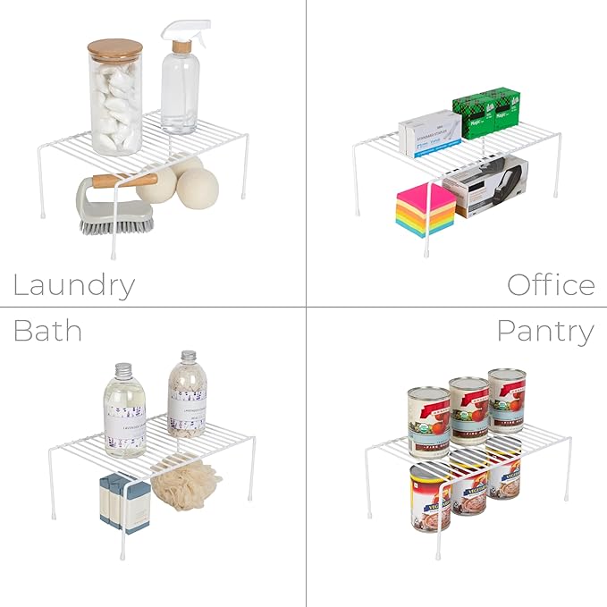 Smart Design Cabinet Storage Shelf Rack - Medium (8.5 x 13.25 Inch) - Steel Metal Wire - Cupboard, Plate, Dish, Counter & Pantry Organizer Organization - Kitchen [White]