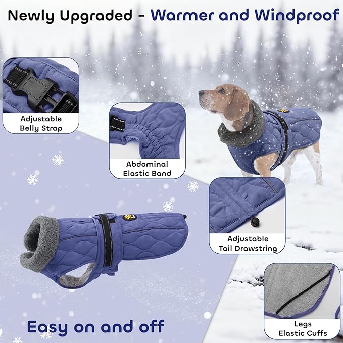Dog Winter Jacket, Adjustable Water-Resistant Dog Warm Coat with Fleece Lining, Windproof Cold Weather Coats for Winter, Reflective Snow Jacket for Labrador Golden Retriever, NewBlue XL