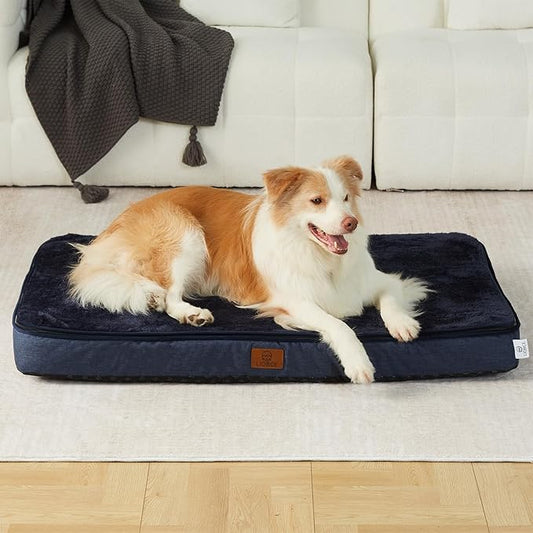 Memory Foam XL Dog Bed - 4” Thick Orthopedic Beds for Extra Large Dogs - Waterproof Dog Bed with Removable Washable Cover & Wrap-Around Zipper - Ultimate Comfort and Easy Maintenance