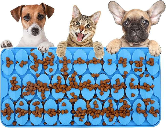 Silicone Snuffle Mat for Dogs Slow Feeder Lick Mat with Suction Cups Dogs Sniff Mat Dogs & Cats Entertainment Toys for Boredom(Blue)