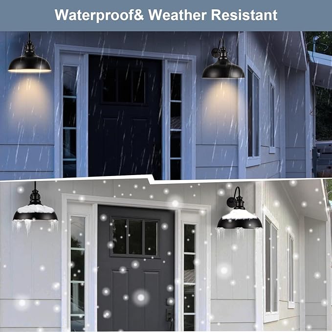 Dusk to Dawn Barn Light Outdoor, 20 Inch Dome Exterior Light Fixture Outside for House, Farmhouse Outdoor Wall Mount Light in Black Finish for Porch, Entryway, Garage, DDRZ015 BK-2PACK
