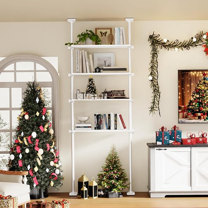 No-Drill Over Toilet Storage Shelf - 4-Tier White Bathroom Organizer