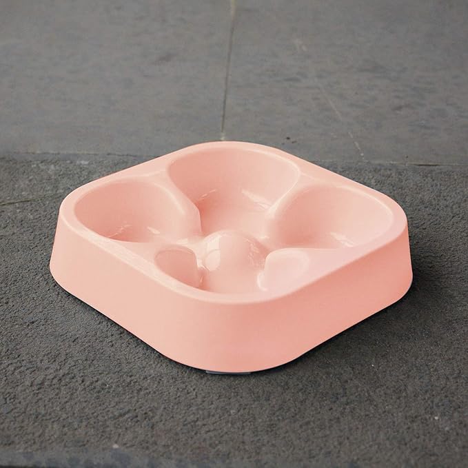 Healthy Slow Feeding Dog Bowl for French Bulldog -Slow Feeder Dog Bowl No Chocking Dog Cat Food Water Bowl with Four-Leaf Clover Pattern (Pink)