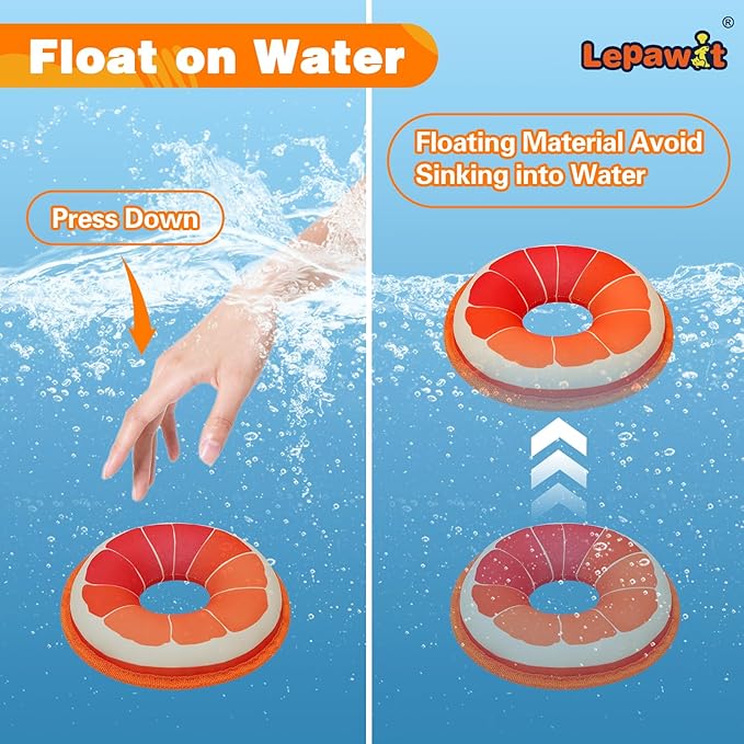 Squeaky Dog Toys, Floating Dog Toys for Indoor or Outward Play, Swim Ring Design Interactive Dog Gifts for Small and Medium Dogs - Grapefruit