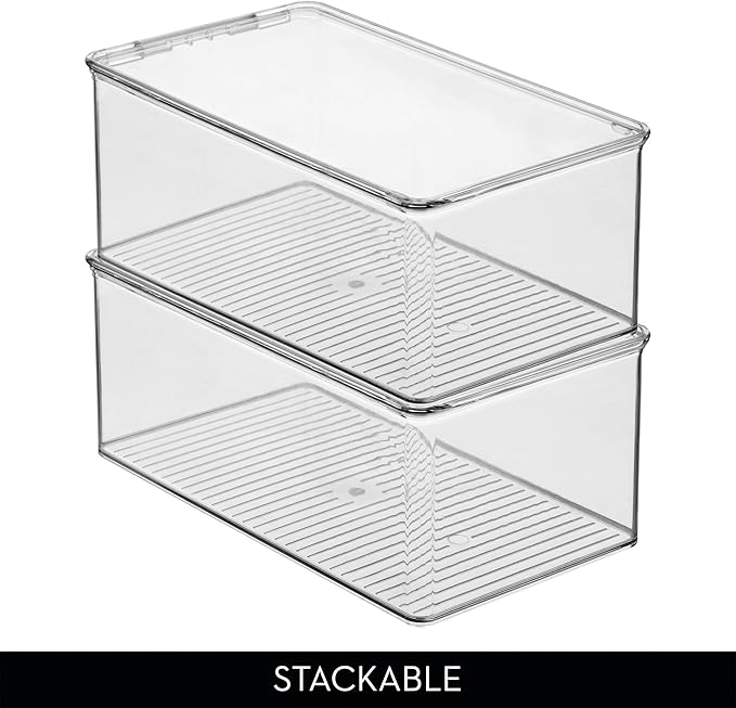 iDesign Stackable Shoe Box with Hinged-Lid for Wedges or Sandals, Set of 2, Clear, Made in USA