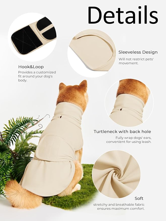 Dog Anxiety Calming Vest Adjustable Turtleneck Thunder Shirt Jacket for Fireworks, Separation, Vet Visits, Pet Hoodie for Large Medium Dogs