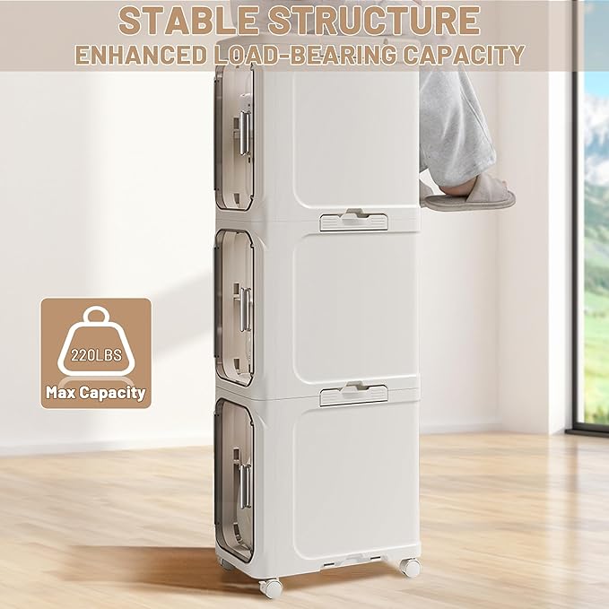 5-Tier Tall Narrow Storage Cabinet with Transparent Doors and Shelves,Plastic Slim Bathroom Organizer, Foldable Storage Cabinet for Small Space, Bathroom, Kitchen