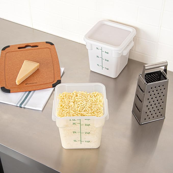 Restaurantware Food Storage Container 10 Pack of 4 qt Plastic Kitchen Storage Bin with Volume Markers Space-Efficient Design Dishwasher-Safe Polypropylene Translucent