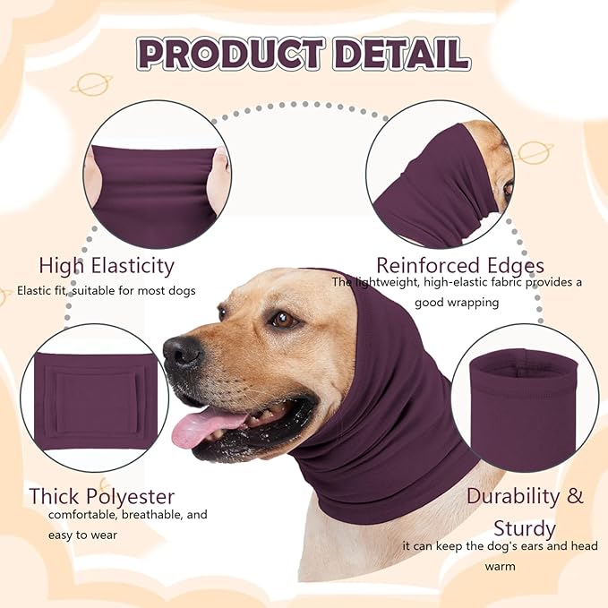 Dog Calming Hoodie Head Wrap,No Shake Anxiety Relief Quiet Thunder Vest for Dogs,Ear Protection Head Muffs for Grooming,Pet Covers for Fireworks,Vet Visits,Bathing,Purple,M
