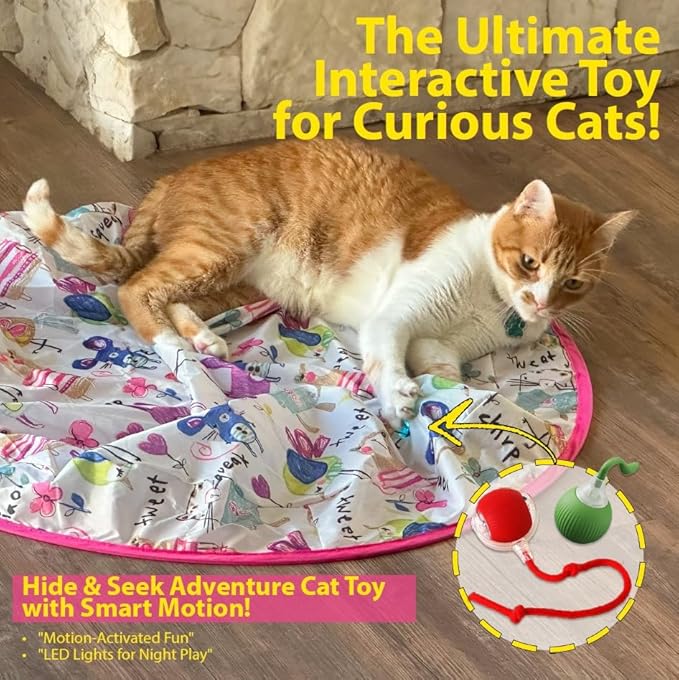 Interactive Mouse-Catching Cat Toy with Motion Sensor | Rechargeable Ball with Beep & LED Lights | Engaging Game for Indoor Cats, Reduces Boredom & Encourages Play (Pink Single Layer)