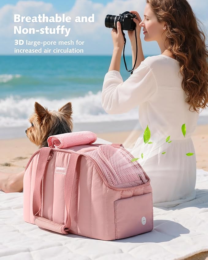 Pecute Dog Purse Carrier, Lightweight Dog Carriers for Small Dogs with Large Pockets, Dog Soft-Sided Carriers up to 9lbs, Pet Carrier for Puppy Cat Rabbit, Suitable for Travel, Subway, Pink