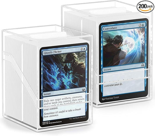 2 Pack Card Deck Boxes, Deck Case and 200Pcs Card Sleeves with Dividers, Standard Clear Commander Cards Storage Box Perfect Fit for MTG, Sport, Trading Cards (White)