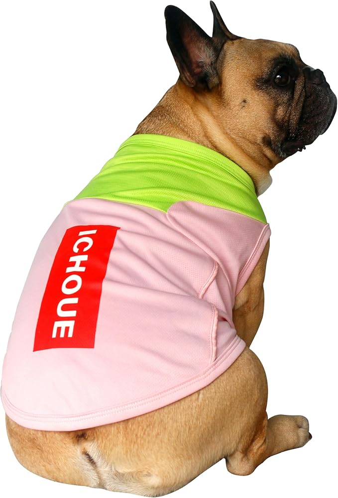iChoue French Bulldog Summer Cooling Shirt for Dogs UV Sun Protection Vest Sleeveless Breathable Tank Top English Pug Pink Green - Large Plus