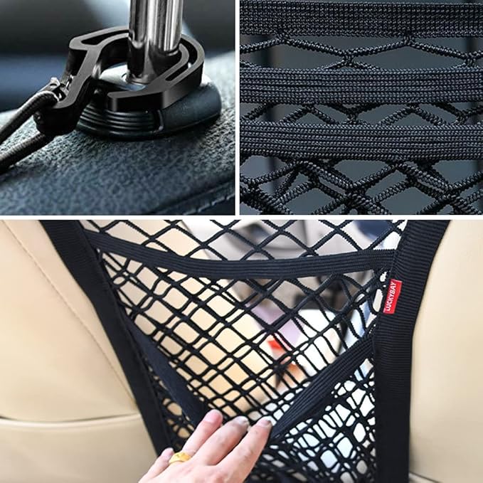 Luckybay Dog Car Barrier, 3-Layer Mesh Net Installed Between Front Seats to Keep Pets in The Back Seat, Universal Fit for Cars & SUVs, Easy to Install, Extra Storage Net Pocket