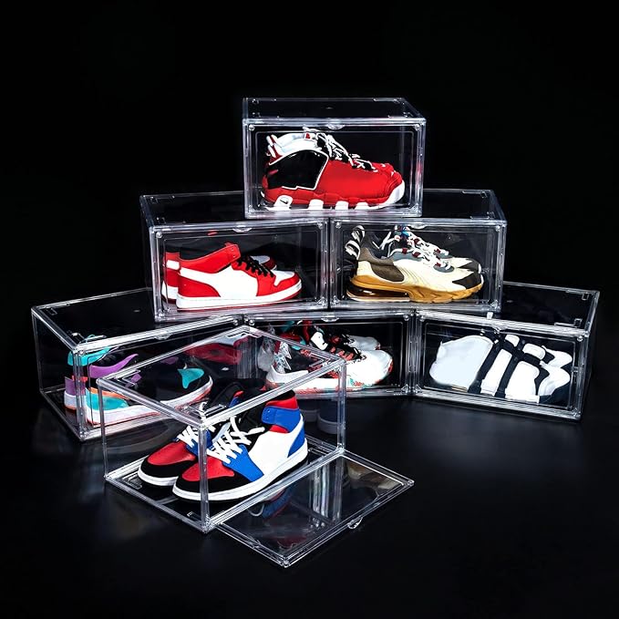 12 Pack Shoe Boxes,Acrylic Shoe Display Box,Stackable clear shoe box,Clear Plastic Stackable Sneaker Box,Shoe Containers,Shoe Case,Sneaker Storage,Fits Up to Size 14