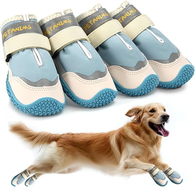 Dog Shoes for Large Dogs, Medium Dog Boots & Paw Protectors for Winter Snow, Waterproof Dog Booties for Hot Pavement, Hardwood Floors, for Rainy Blue Size 7